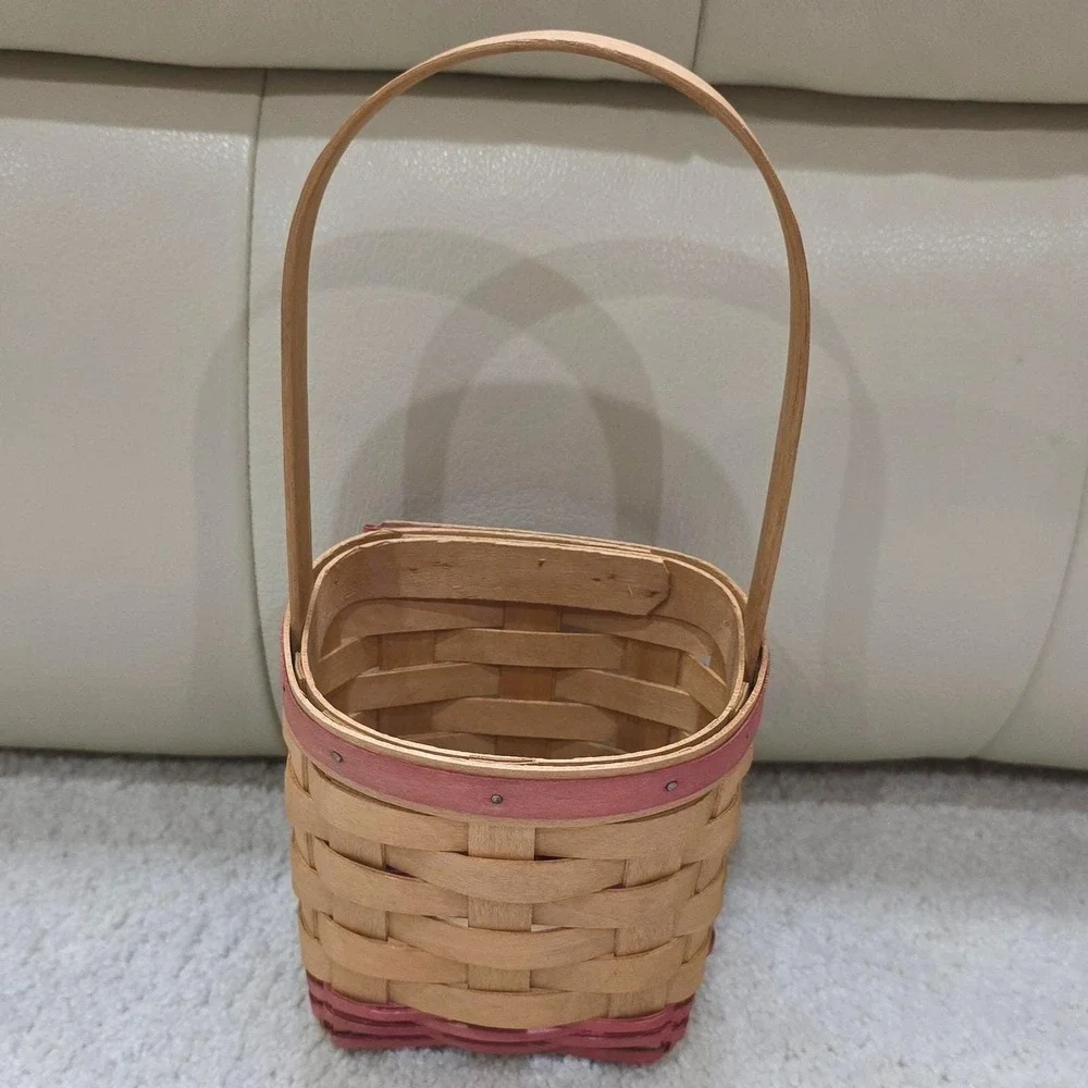 Workshops of Gerald‎ E Henn Handwoven Wood Basket Red Trim Small Accent Vintage